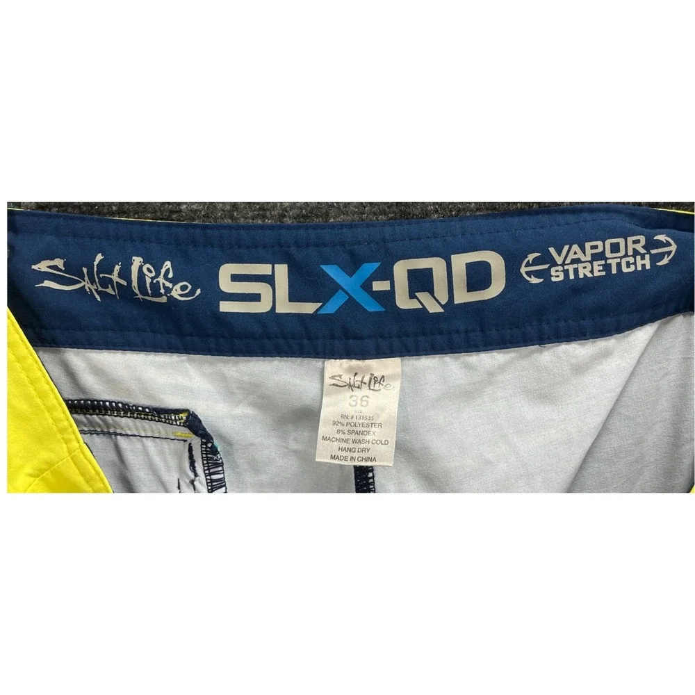 Salt Life Mens Board Shorts Sz 36 Blue Striped Swim Trunks SLX‎ QD Vapor Stretch